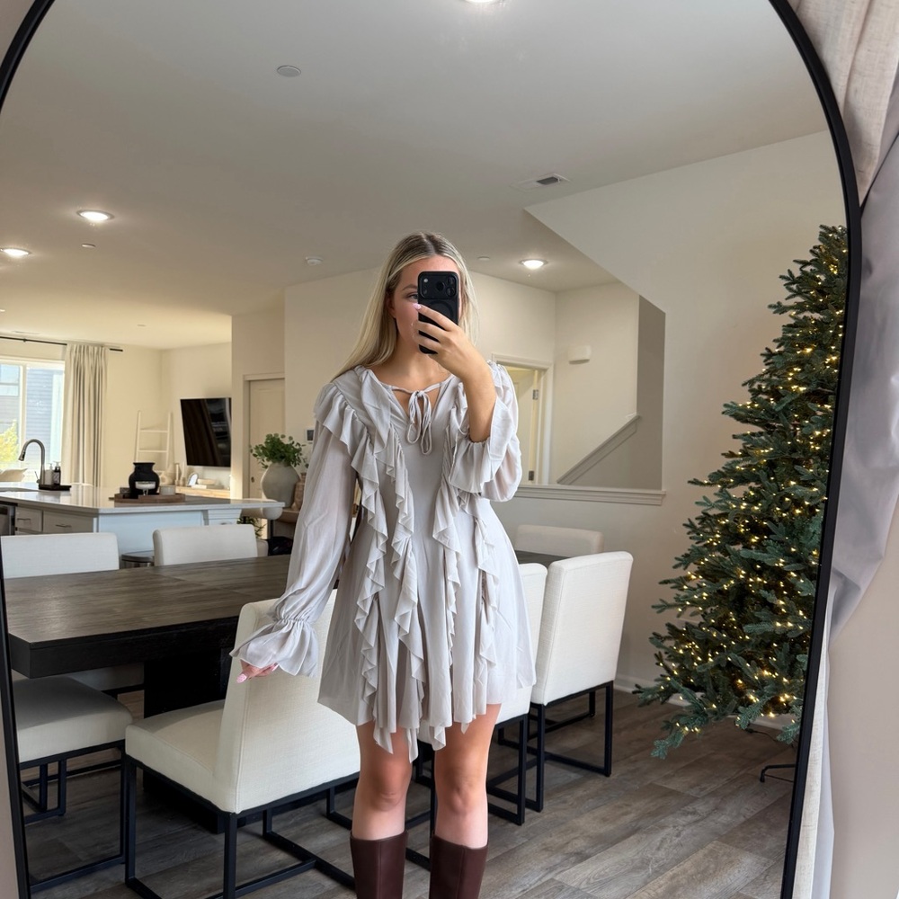 One arrival stone gray Ruffled Gray romper